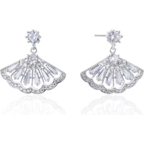 S925 Sterling Silver Stud Earrings for Women 925 Silver diamond Fan Style Earrings Fine Jewelry for Wedding boucles d'oreilles