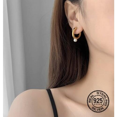 S925 Silver Earrings For Women Pearl Ball Circle Retro Korea Simple Temperament Fashion Design Girlfriend Gift Jewelry INEFFA