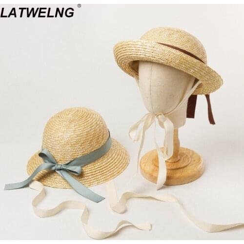 New Children Summer Outdoor Travel Sunshade Straw Hat Bow Decoration With Bandage Fisherman Hat Girls Bucket Wholesale S1210