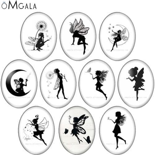 Cartoon butterfly girls princesse 10pcs mixed 13x18mm/18x25mm/30x40mm Oval photo glass cabochon flat back Making findings