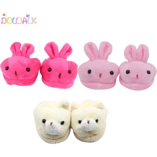 Plush Cotton Slipper For 18 Inch American Doll Rabbit Bear Animal Shoes Embroidered Slippers For 43cm Baby New Born Reborn Doll
