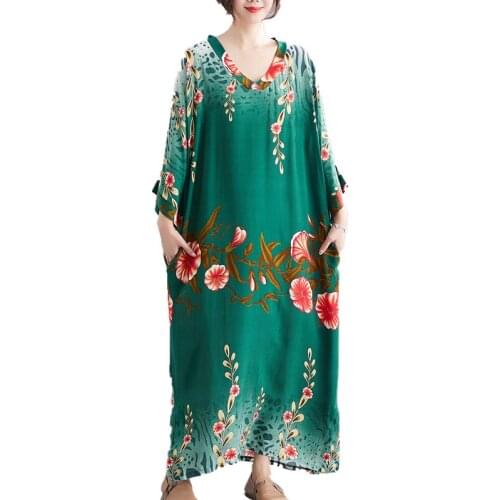 Uego 2021 New Arrival Three Quarter Sleeve Spring Summer Dress Soft Cotton Print Floral Beach Casual Dress Women Long Maxi Dress