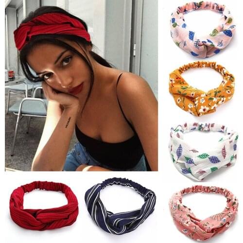 Vintage Flower Cross Knot Elastic Hairbands For Girls Pink Red Black Hair Bands Elastic Headwear Head Wrap Hair Accessories 2020