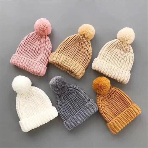 Baby Toddler Knitted Hat Winter Infant Pompom Cap Boy Girls Crochet Beanie Knit Cap Kids Children Cute Hairball Hats