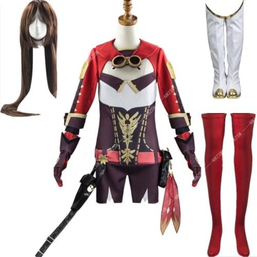 Genshin Impact west wind knightage Amber Cosplay Costume loveliness suit wig cosplay Halloween Cartoon clothing