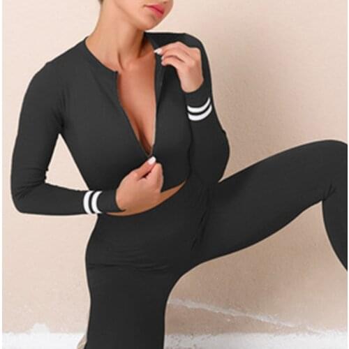 2021 Fitness Yoga Skinny Solid Womens Set Casual Long Sleeve Zipper Ladies Tops High Waist Seamless Elasticity Legging Suit