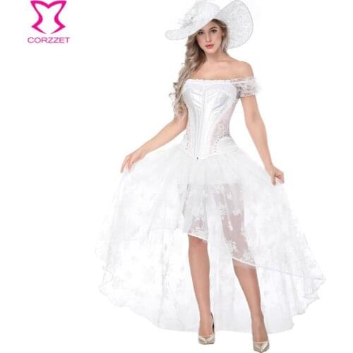 Corzzet Womens Retro Victorian Gothic Corset Dress Sexy Overbust Corset Skirt Burlesque Vintage Steampunk Corset Sets