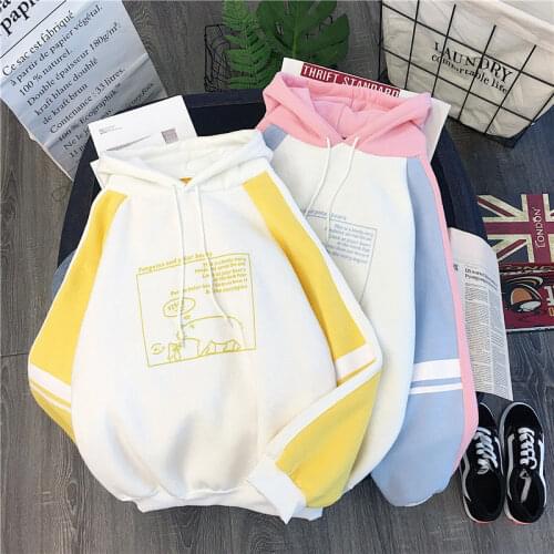 Winter Hooded Womens Sweatshirt Fresh Stitching Korean Version Of The Loose Long-sleeved Jacket Ladies Tops Plus Size
