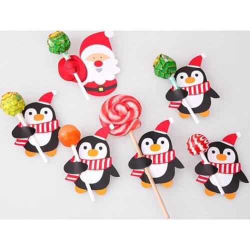 50Pcs Santa Claus Penguin Lollipop Christmas Card Lolly sugar-loaf Xmas Party Decorations Gift For Home Decorated