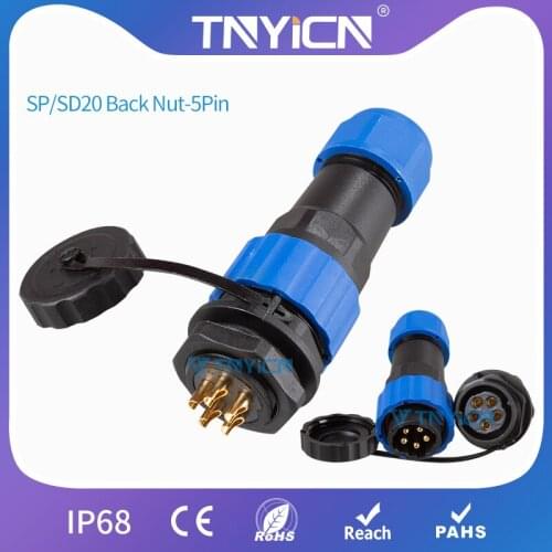 IP68 Waterproof Connector SP/SD20 Back Nut-5Pin Panel Mount Wire Cable Connectors Aviation Plug&Socket Led Connector Jack&Femal