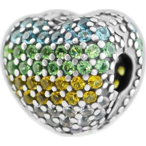DIY Beads Rainbow Pave Open My Heart Clip Sterling Silver Jewelry Making Fits Original 925 Silver Charms Bracelets For Woman