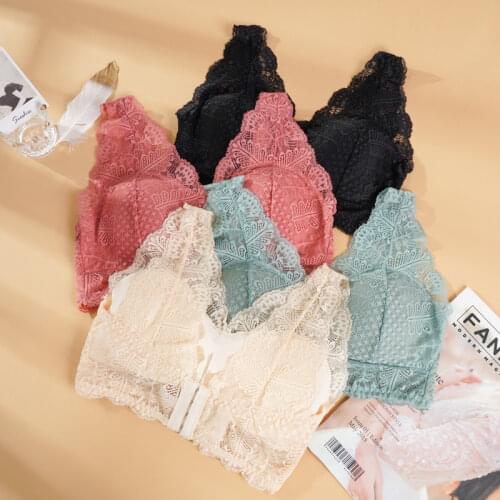 Push Up Padded Bras for Women Lace Plus Size Wire Free Lingere Sexy Breathable Thin Bralette Solid Color Wide Straps Intimates