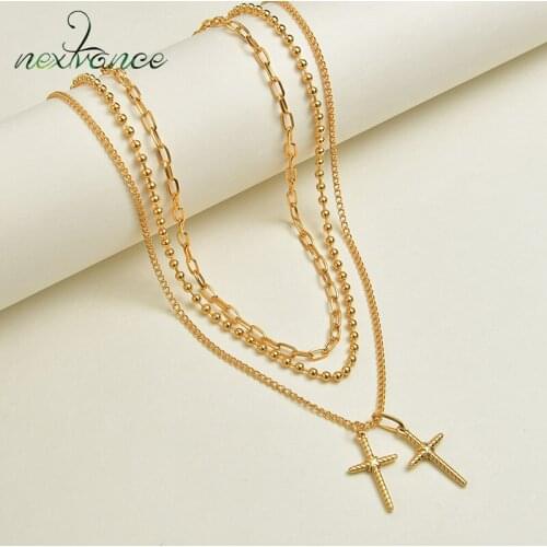Nextvance Charm Stainless Steel Cross Pendant Necklace Optional Three Layer Chain Necklaces For Women Men Gift Jewelry
