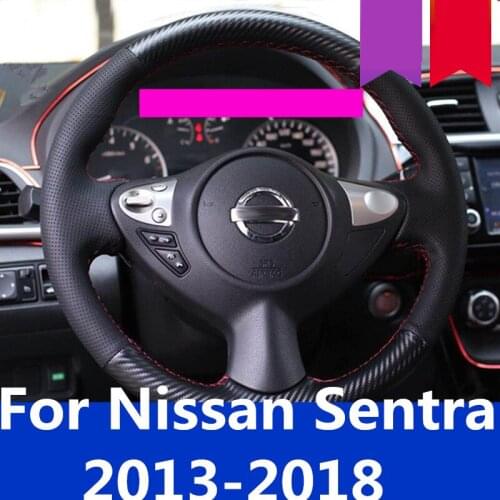Steering wheel cover interior special first layer leather hand sewing steering wheel handle For Nissan Sentra 2013-2018