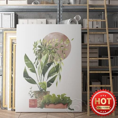 Tropical Plant Flowerpot Art Poster, Nordic Simplicity Style Sofa Backgroud Wall Art Prints, Modern Canvas Painting Decor Mural