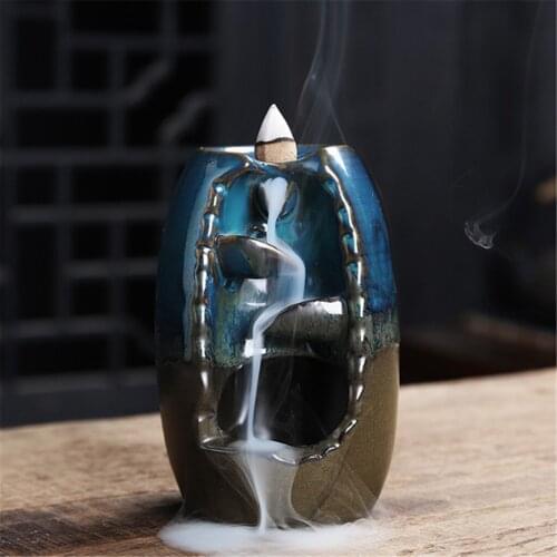 Ceramic Backflow Incense Holder Waterfall Incense Burner Aromatherapy Ornament Home Decor