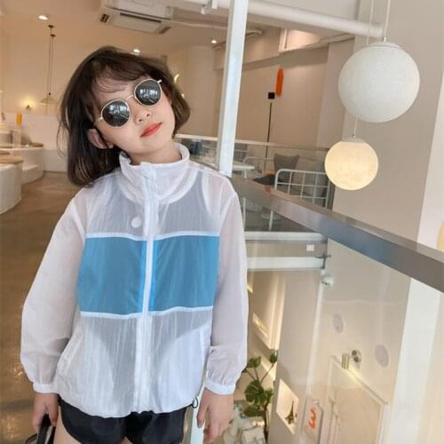 2021 Childrens Summer New Breathable Sunscreen Clothes Boys and Girls Color Contrast Air Conditioning Zipper Shirt