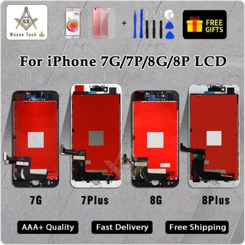 AAA Display 100% 3D Touch Screen For iPhone 7 7P 8G 8P Replacement Screen With Digitizer Assembly with Free tools+case+Tempered