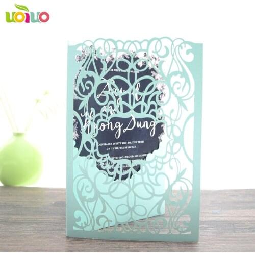 Elegant laser cut tri fold wedding invitation card with pocket personalize pattern and size mordern invitations model