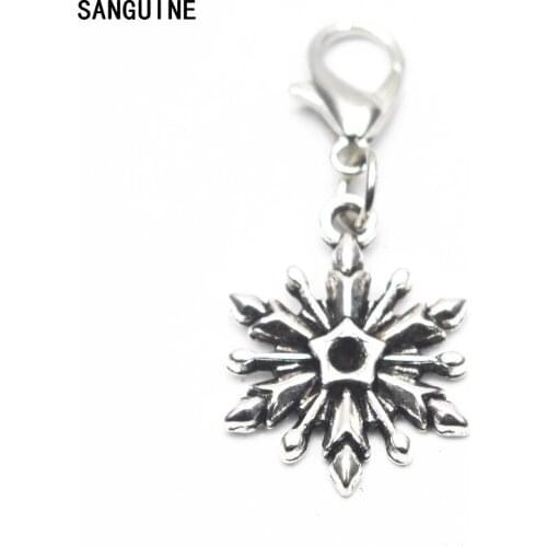 Hot selling 12pcs/lot Alloy snowflake dangle charms lobster clasp hanging charm DIY bracelet&pendant floating charms jewelry