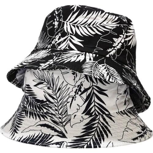 LDSLYJR Cotton Palm leaf pattern print Bucket Hat Fisherman Hat outdoor travel Sun Cap Hats for men and Women 289
