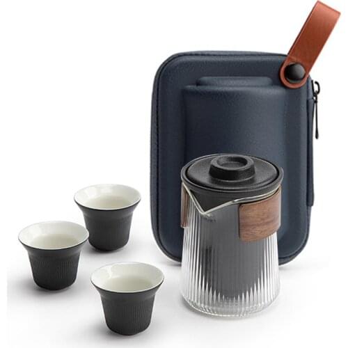 Ceramic Teapot Gaiwan One Pot Three Cups Tea Sets Portable Travel Home Office Cups Ceramic Tea Coffee Container With Bag