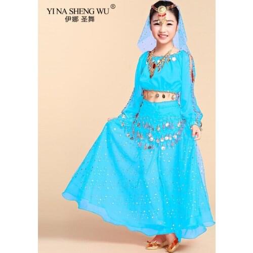 Girls Belly Dance Costume 2/5pcs Set Kids Indian Dance Performance Outfits Bellydance Top Skirt Competition Egypt Dance Costume