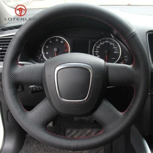 LQTENLEO Black Genuine Leather Car Steering Wheel Cover for Audi A4 (B8) 2004-2012 A6 (C6) 2004-2011
