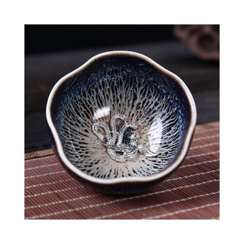 Delicate 1Pc Chinese Phoenix Porcelain cup China Jingdezhen Porcelain cups Bowl 925 Pure Fine Silver Teacup Tea Set Gift Package