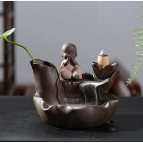 New Back Flow Reflux Incense Burner Home Decor Ceramics Ornament Small Monk Aromatherapy Burner for Office Home Decoration