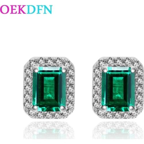 OEKDFN 100% 925 Sterling Silver Earrings Created Moissanite Emerald Gemstone Wedding Engagement Ear Studs Fine Jewelry Wholesale