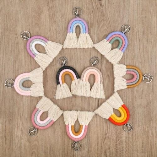 Weaving Rainbow Keychains for Women Boho Handmade key Holder Keyring Macrame Bag Charm Car Hanging Jewelry Gifts