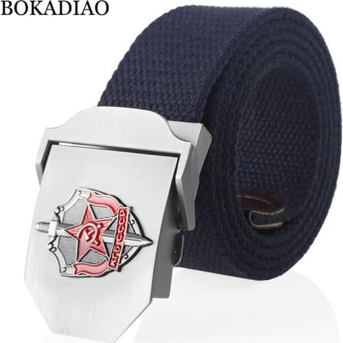 BOKADIAO Men&Women Canvas belt 3D Soviet Secret Agent KGB metal buckle CCCP Army Military tactical belts for men jeans waistband