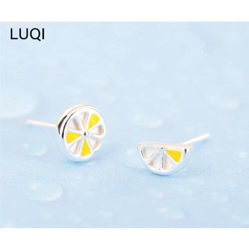 S925 silver fashion fresh lemon asymmetric fruit earrings E565