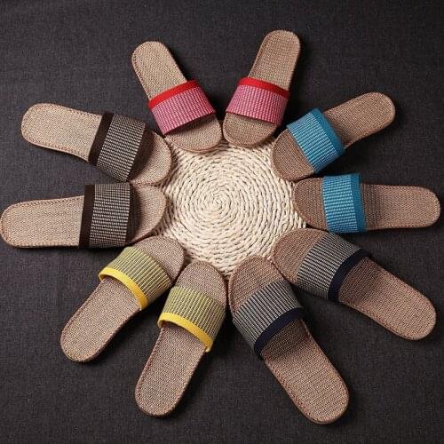Women/Man Flax Slippers Couple Indoor Slides Floor Linen Home Non-Slip Thick Summer Shoes Fashion Casual Beach Flat Flip Flops