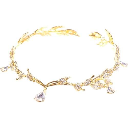 Gold/Rose Gold Color Crystal Leaf Bridal Headband Crown Fashion Romantic Princess Wedding Hairband Head Chain Bride Tiara