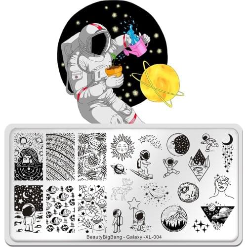 Beautybigbang Nail Stamping Plate DIY Space Astronaut Universe Pattern Nail Art Image Template Manicure Stencil Tool Galaxy 004