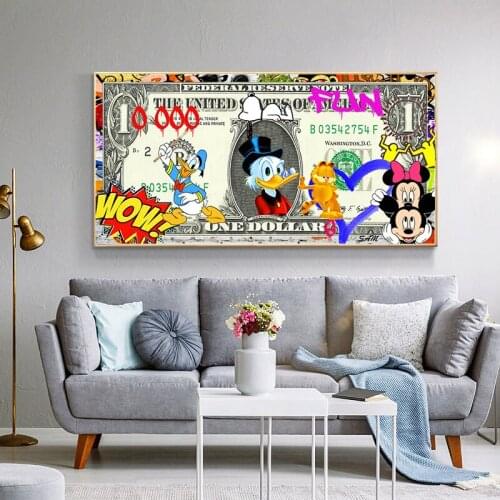 Creative Cartoon Minnie Mickey Money 10000 Dollars Canvas Painting Poster and Prints Wall Art Picture for Living Room Home Decor