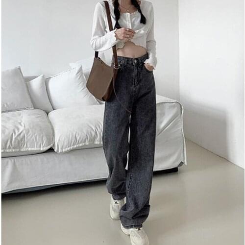 Vintage Baggy Gray Jeans Women Streetwear Loose High Waist Trousers Harajuku Fashion Denim Sweatpants