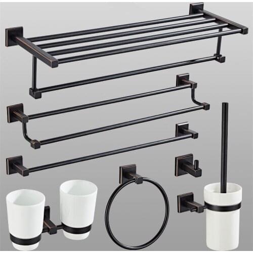 Vintage Black Bathroom Accessories Set Ceramic Toothbrush Holder Copper Quartet Shower Accessories Phone Shelf