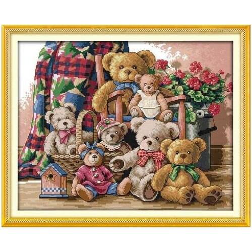 Bear family Counted Cross Stitch 11CT 14CT Cross Stitch Set Cross-stitch Kit Embroidery Needlework DIM 35115 Teddy Bear Gather