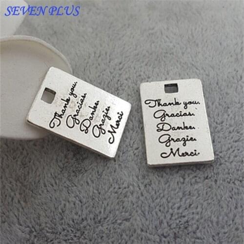 High Quality 20 Pieces/Lot 14mm*21mm Antique Silver plated Letter Engraved Words Thank You Charm Pendant