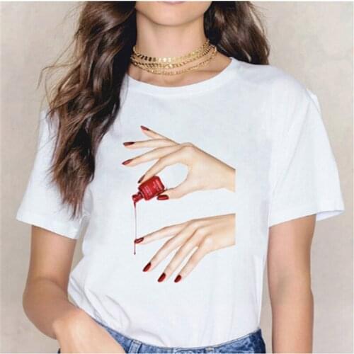 2020 New T-shirt Women Retro Lady Nail Polish Printed Top Female T Shirts White Harajuku Streetwear Tee Tops Clothes
