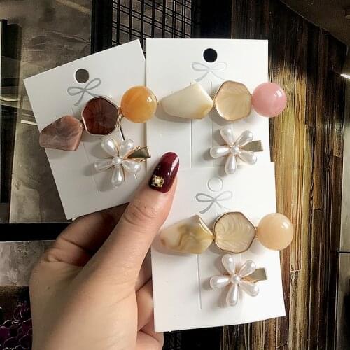 2021 New Korean Hair Clip For Women Barrettes Fashion Simple Girl Pearl Geometric Side Clip Headwear Hair Accessories Wholesale