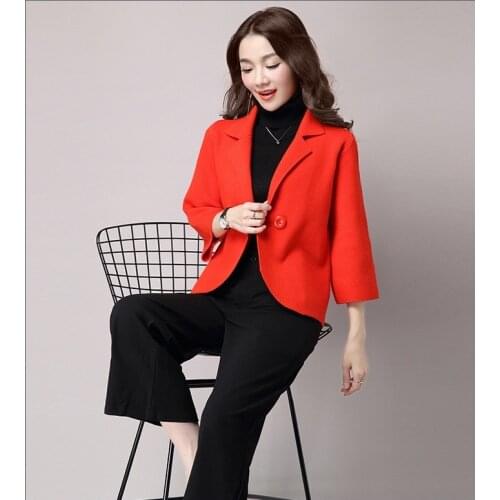 2019 Autumn Winter Womens Blazers slim Jackets Notched Ladies Blazers plus size Outerwear England Style Solid Cardigan Top 180