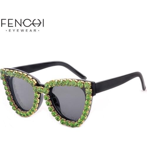 Avocado Green Retro Cat Eye Sunglasses Women Vintage Steampunk Sun glasses Men Oversized Rhinestone sunglasses Oculos Handmade