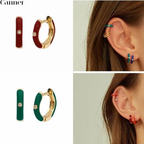 Canner 100% 925 Sterling Silver Hoop Earrings For Women Round Baking Finish Earrings Fine Jewelry Korean Piercing pendientes W5