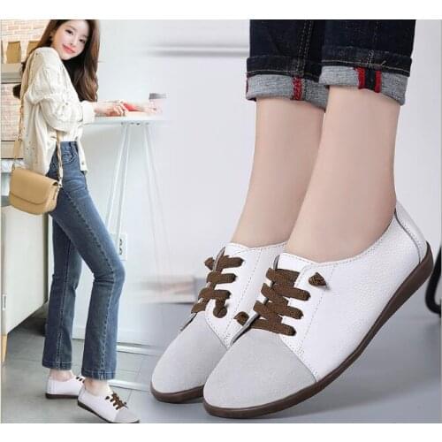 New Fashion Women flats Genuine Leather Shoes Woman autumn Ladies Shoes Slip On Ballet Flats Sneakers Women Oxford lace up Shoes
