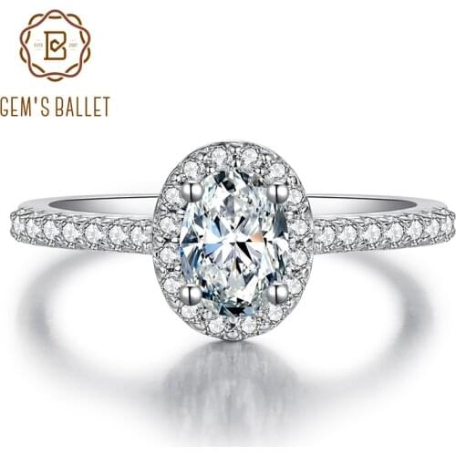 GEMS BALLET 925 Sterling Silver Moissanite Ring 1.0Ct 5*7mm Classic Oval Halo Moissanite Engagement Ring For Women Fine Jewelry