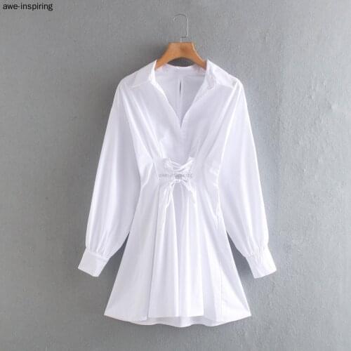 Women Chic Fashion With Drawstring Tied Pleated Mini Dress Vintage Long Sleeve Back Zipper Female Dresses Mujer Office Lady